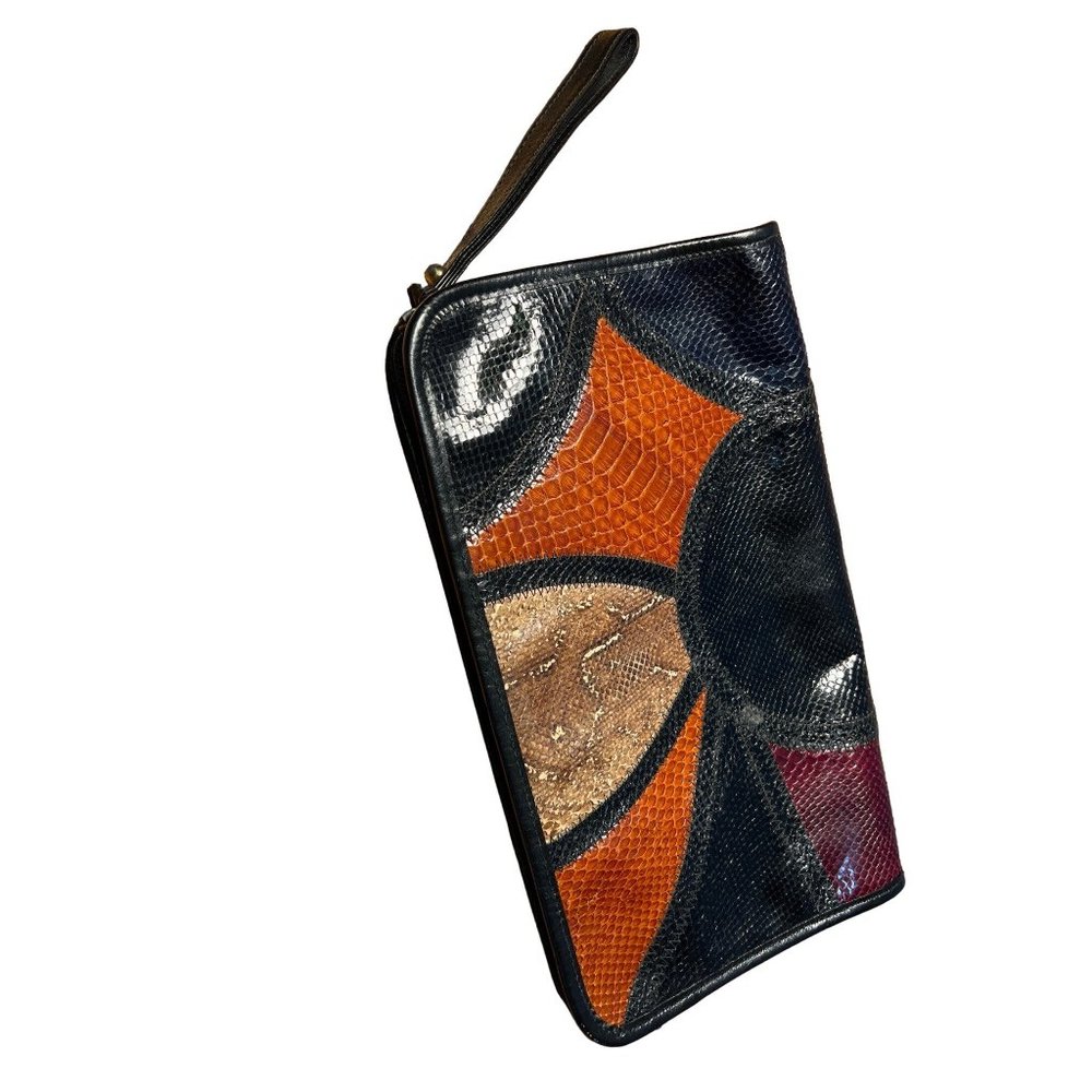 Vintage Purse Color Block Leather Clutch Made in Argentina